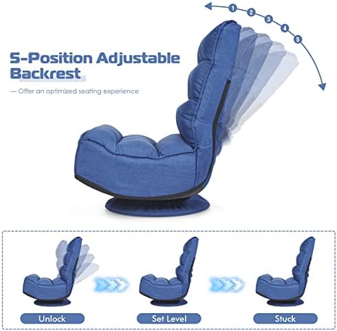 COSTWAY Folding Floor Chair, Adjustable 5-Position Swivel Gaming Chair