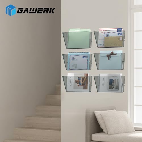 Gawerk Clear Acrylic Single Pocket, Plastic Hanging Wall Mount File Holder for Office Home (Gray, 6 Pack)
