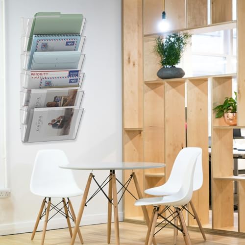 MINDEPOT 6 Pockets Acrylic Wall File Organizer Clear File Holder for Office