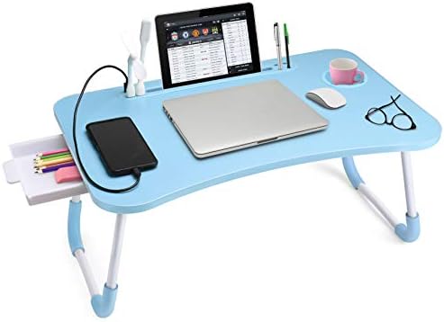 Slendor Bed Desk for Laptop and Writing with Storage, Cup Holder, Light