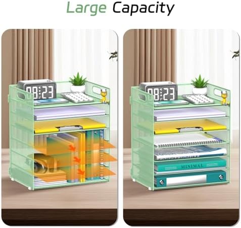 7 Tier Paper Organizer for Desk with Letter Trays & Handle Mint Green