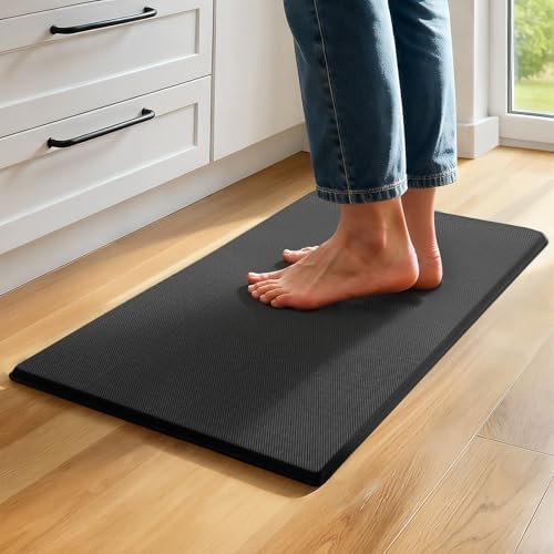 Kitchen Mat Cushioned Anti Fatigue, 0.75" Waterproof,Non Slip Kitchen Rugs, Memory Foam Comfort Mat for Standing at Home,Office,Sink,Laundry(17"x31" Black)