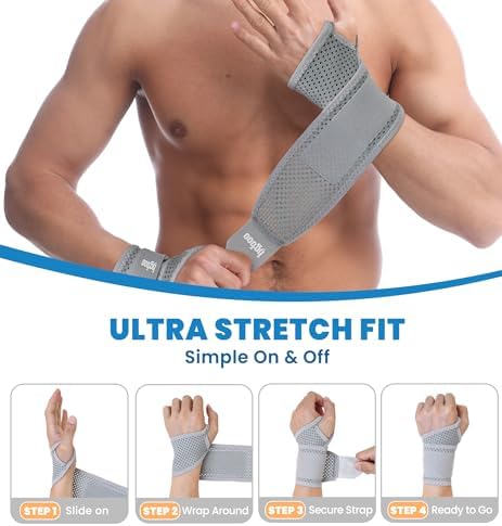 2-Pack Ultra-Thin Wrist Braces, Breathable Comfort Mesh Fabric Support for Pain Relief - Ideal for Carpal Tunnel, Tendonitis, Sports, Fitness and Daily Use - Adjustable Wrist Support (Gray)