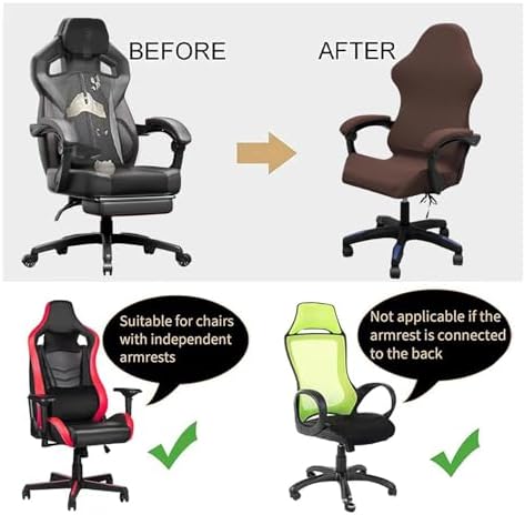 Gaming Chair Cover Set with Armrest Covers, Stretch Ruffled Slipcover for Racing Office Computer Reclining Chairs (Coffee)