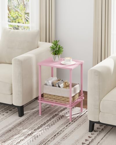 DGSANDGO Modern Small Side Table with Storage, 2-Tier Pink End Table