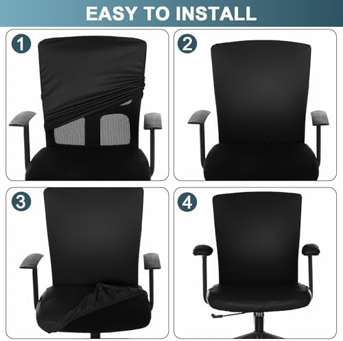 Tallew 4 Pcs Office Chair Covers PU Leather Office Desk Accessories Universal Computer Chairs Cover Stretchable Protective Chair Seat Covers Desk Armrest Cover Slipcovers Rotating Backrest (Black)