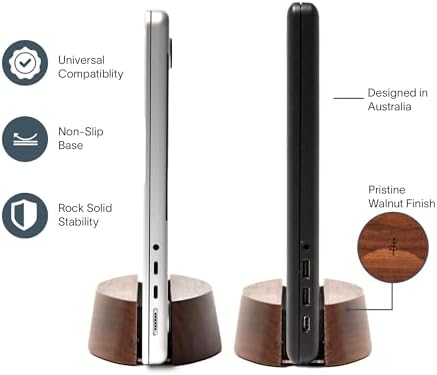 Nordik Vertical Laptop Stand - Adjustable Solid Walnut Laptop Dock