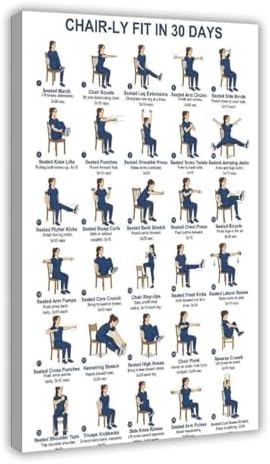 30 Day Chair Workout Challenge Seated Exercise Chart No Equipment Office Chair Routine Fitness Canvas Poster Wall Art for Living Room Bedroom Decor Frame 24x36inch