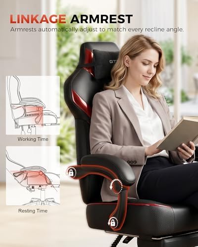 GTPLAYER Big and Tall Gaming Chair for Adults, Ergonomic Office Chair with Footrest, Heavy Duty 350 lbs Capacity, High Back, Premium Leather & Iridescent Trim, ACE-Armor, Red