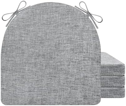Chair Cushions for Dining Chairs 4 Pack 35D High-Density Foam Seat Cushions for Kitchen Chairs with Ties Non Slip and Removable Cover Chair Pads 16.5" x 16.5" x 2" (Grey)