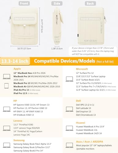 HYZUO 13.3-14 Inch Puffy Laptop Case Sleeve Padded Handbag, Beige