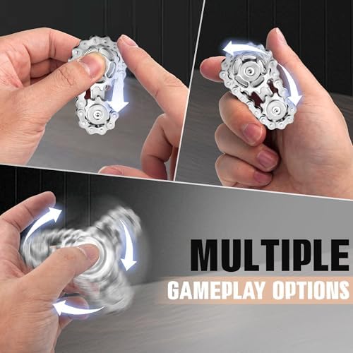 Fidget Spinner Toy for Adults Metal Figette Bike Chain for Adult Men Pain Stim ADHD Teen Cool Gadgets Quiet Desk Offices Anxiety Relief Items Stress Tool Sensory Spiky - Silver 2pc
