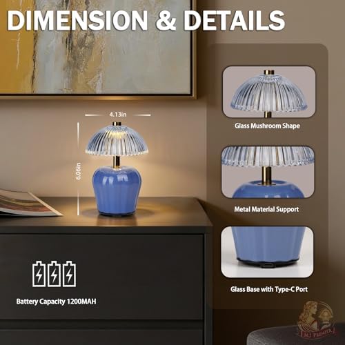 MJ PREMIER Rechargeable Table Lamp, Small Cordless Lamp with Timer, Blue