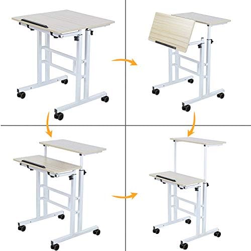 soges Mobile Standing DeskAdjustable Height, Roling Sit-Stand Desk, Oak
