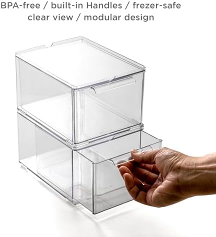 BINO | Clear Stackable Storage Drawers, Medium - 12 Pack | Clear Storage Drawers with Built-In Handles | Durable Plastic Organizer Drawer | Modular Stackable Drawer Acrylic Organizer