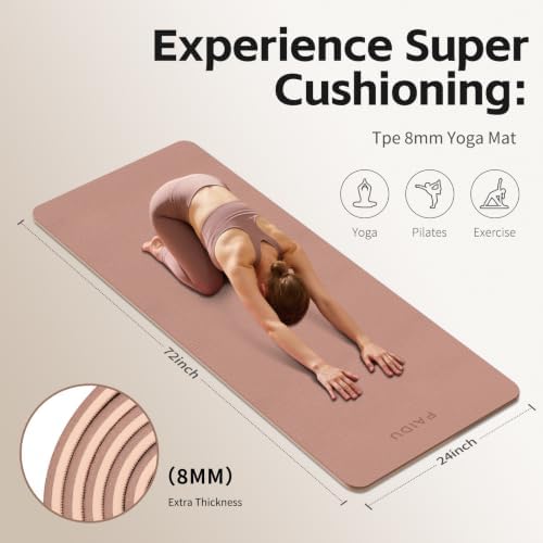 PAIDU Yoga Mat 8mm TPE Non‑Slip Fitness Mat with Strap for Home Workouts