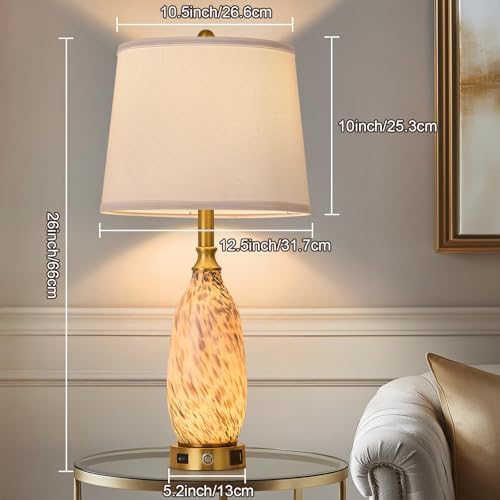 AIDENOEY 26" Modern Art Glass Table & Bedside Lamp, Stepless Dimmable Base + Dimmable 3-Color Light, USB A/C Charging Ports, Touch Control & Switch for Bedroom, Living Room, Office, Study