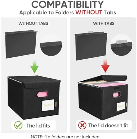 BALEINE File Organizer Box with Lid, Collapsible Hanging File Storage Box