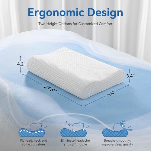 AM AEROMAX Contour Memory Foam Cervical Pillow for Neck Pain Relief, White