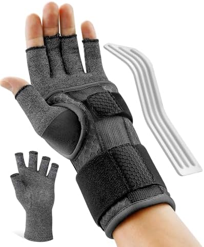 FEATOL Compression Arthritis Glove with Wrist Brace, Comfortable Fingerless Carpal Tunnel Hand Gloves for Women Night Support, Pain Relief for Rheumatoid Arthritis, Work, Typing - Left Hand, Small, Black