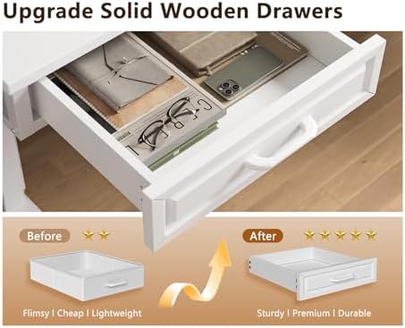 OffiGo 55 Inch L Shaped Standing Desk with 4 Wooden Drawers, White