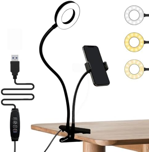 Clip on Light with Phone Holder, Reading & Selfie Light Aluminum Arm