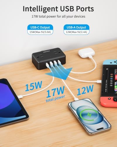 Desk Clamp Power Strip with 4Outlets & 4USB, 6FT Extension Cord for Home