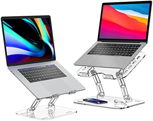 Lpoake 2 Pack Acrylic Laptop Stand for Desk, Adjustable Ergonomic Laptop Riser, Portable Foldable Computer Stand, Compatible with 10 to 15.6 Inches Notebook and MacBook, Clear