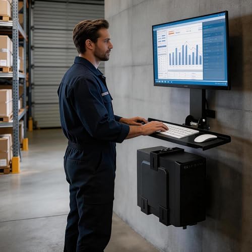 Monitor Wall Mount with Keyboard Tray and PC Wall Mount Set, Monitor and Keyboard Wall Mount Height Adjustable Fits 17"-32" Computer Screens, All in One PC Wall Mount with VESA Standard, 26" Wide Plat