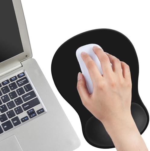 Gel Mouse Pad with Wrist Rest, Ergonomic Concave Wrist Support Mousepad with Non-Slip PU Base & Smooth Surface Comfortable Desk Accessories Mat for Office, Home Gaming and Study (01 Black)