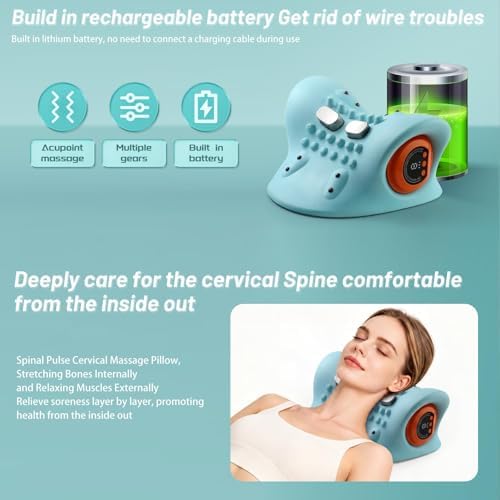 Neck Massager, Masajeador de Cuello, 3 Modes Electric Neck and Shoulder Relaxer Pillow, with Heat 26° Angle Cervical Traction Device for Pain Relief Deep Tissue