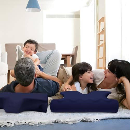 Cooling Contour Memory Foam Pillows Support Odorless Ergonomic Neck Pillow Adjustable Orthopedic Bed Pillow for Side Back Stomach Sleeper Cervical Pillow for Neck Pain Relief,with Pillowcase,Navy