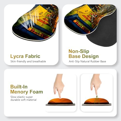 Desk Mat Gaming Mouse Pad, Cute Desk Matt Keyboard Wrist Rest for Desktop, Anti-Slip Mousepad w/Stitched Edges, XXL Large Mouse Pad with Wrist Support for Desk Computer I Terrace of the Cafe
