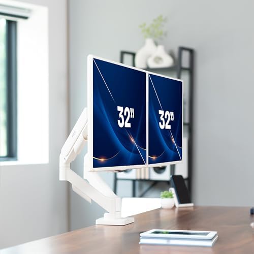 VIVO Dual Monitor Stand, Fully Adjustable Arms for 17 to 32 inch Screens, Mechanical Articulating Desk Mount, Gaming and Office Setups, VESA 75x75, 100x100, Max 19.8 lbs, Classic, White, STAND-V002OW