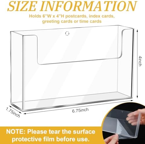 DoubleFill Post Card Holder Display Stand 6 x 4 Inch Wall Mount Index Clear Acrylic Organizer Small Brochure Hanging Pamphlet Holder for Flyer Magazine File Display(12 Pack)