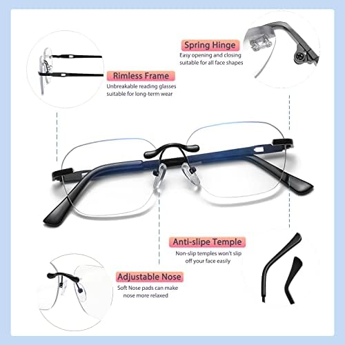 K.LAVER Progressive Multifocus Rimless Photochromic Reading Glasses Anti-Blue Light Transition Computer Multifocal Readers