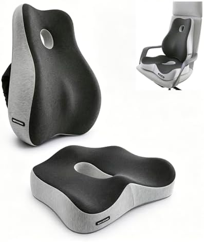 Seat Cushion & Lumbar Support Pillow Set for Office Chair,and Tailbone Discomfort with Lumbar Support Pillow and Seat Cushion - Perfect for Home, and Gaming Chairs Chair Cushion(Light Gray)