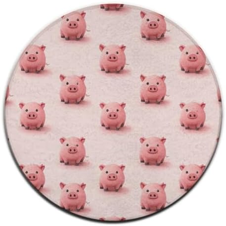Women's Large Home Decor Mat, Soft Round Yoga Carpet, Non Slip Machine Washable Home Office Circle Rug Pink Pig