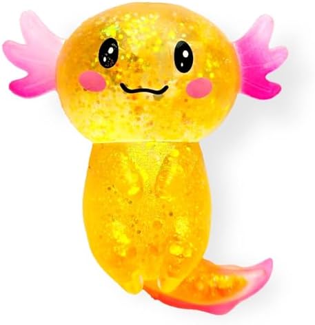 Axolotl Squishy Stress Relief Toy Glitter Fidget Toys Cute Malt Sugar Axolotl Toy Fidget Toys Adults Fidget Toy for Kids Youth Adult, Party Favors Anxiety Relief Squishy Toys(Orange)
