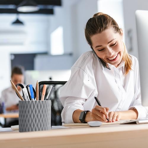 Pencil Holder - 360° Rotation, 5 Slot Desk Supplies For Women Office Aesthetic. Pencil Holder For Office&School, Desk Accessories(Grey)