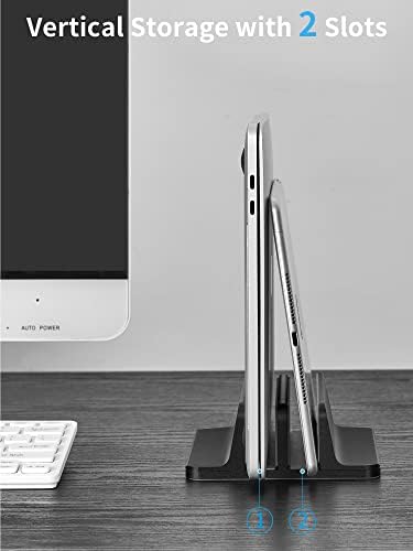 JARLINK Double Vertical Laptop Stand, Adjustable Aluminum Desk Dock, Black