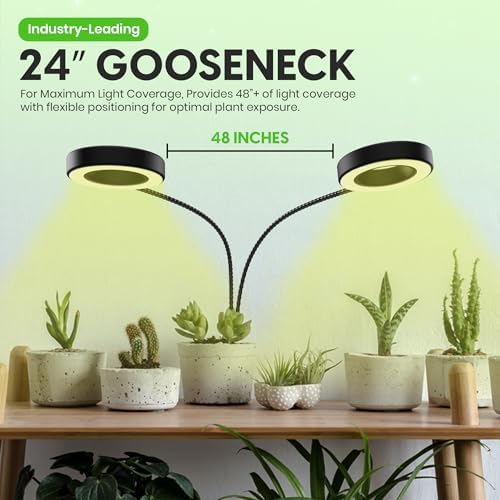 OSANI LED Grow Lights for Indoor Plants, 24" Full Spectrum Plant Light with Gooseneck Clip On Clamp, Dimmable Desk Lamp, Auto Timer, Indoor Plant Grow Light