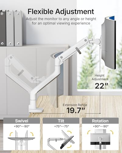 monTEK Heavy Duty Monitor Arm, 17-57" Ultrawide, Gas Spring, with USB，White