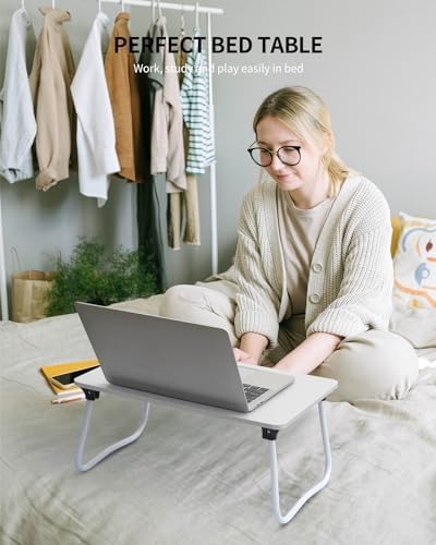 Ruxury Foldable Lap Desk Laptop Stand Bed Desk Table Tray, Breakfast Serving Tray, Portable & Lightweight Mini Table, Lap Tablet Desk for Sofa Couch Floor - White