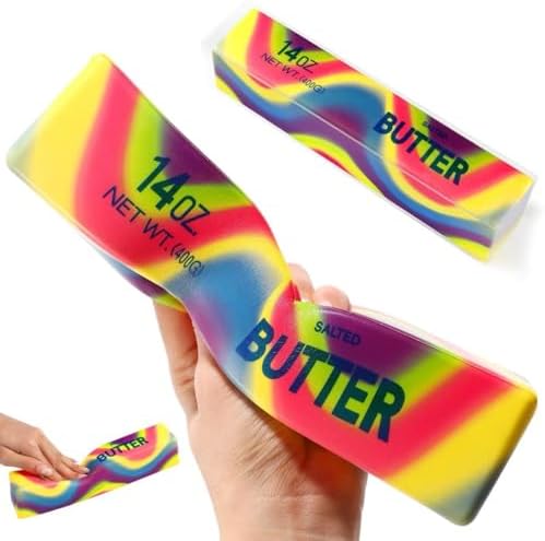 Big Butter Squishy,Giant Squishies Butter 14 OZ,Jumbo Slow Rising Squeeze Toys,Large Soft PU Foam Fidget Toys for Anxiety & Sensory Stress Relief 8.7*1.8*1.8 Inch(Big-Colorful Butter 1Pack)