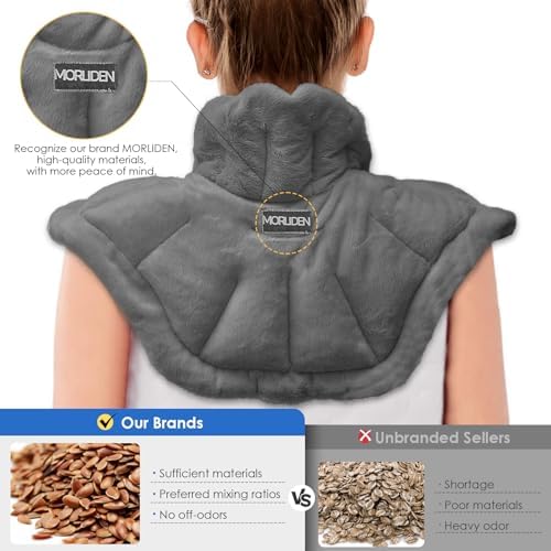 MORLIDEN Microwavable Heated Neck Wrap Warmer and Shoulder Weighted Heating Pad Microwave for Hot and Cold Compress - Dark Gray