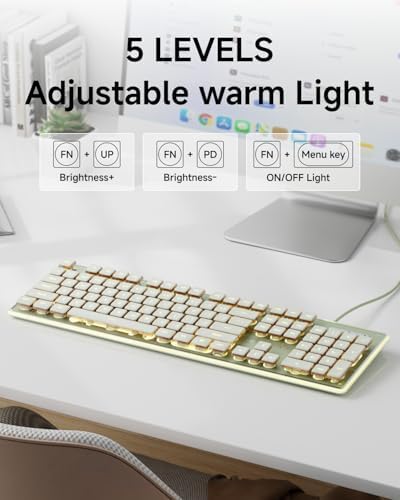 Wired Keyboard with Warm Backlight Pudding Keycaps, Full Size, Green
