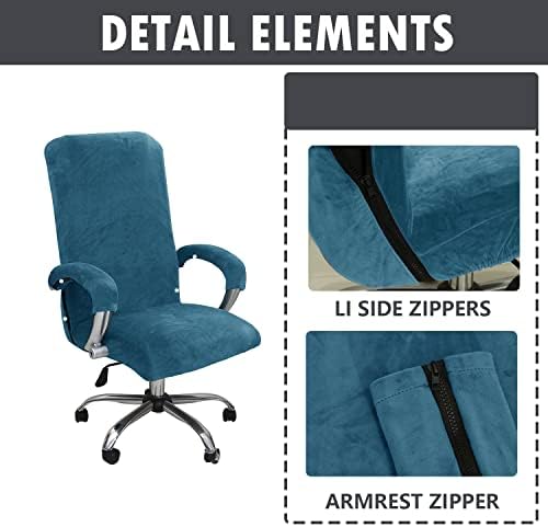 Velvet Plush Office Desk Chair Cover, Peacock Blue, XL