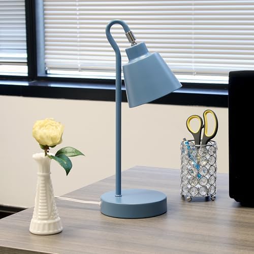 Simple Designs LD1079-BLU 16" Sleek Essentials Metal Looped Desk Task Lamp with Adjustable Shade, for Office, Desk, Nightstand, Dorm, Blue