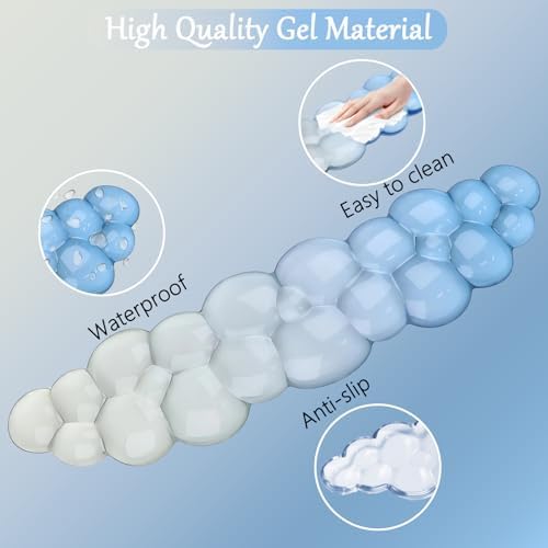 Gel Cloud Keyboard and Mouse Wrist Rest Set Gradient Blue Keyboard Wrist Rest Transparent Ergonomic Cute Mouse Wrist Pad Silicone Non-Slip Clear Wrist Rest for Computer Keyboard 60%68% 75% Home Office